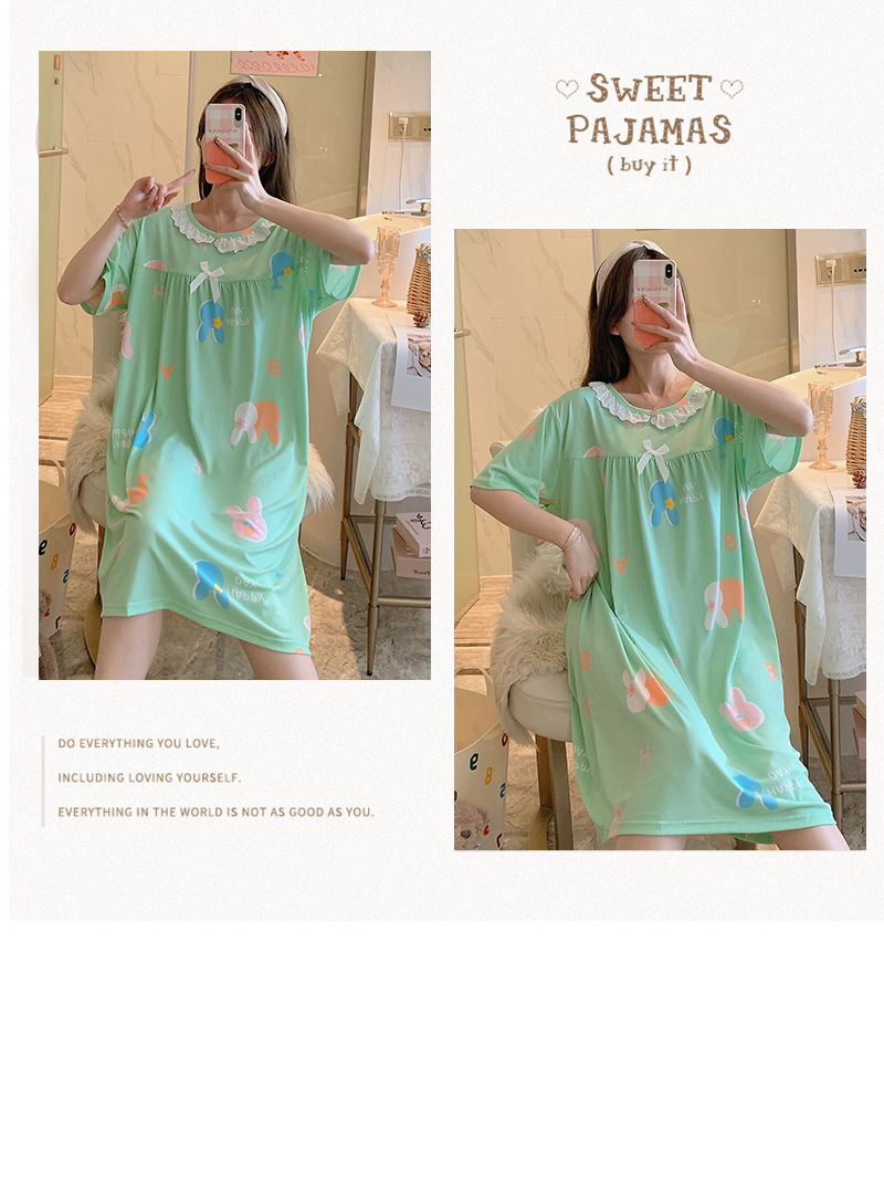 Milk silk even size lace plaid short-sleeved pajamas