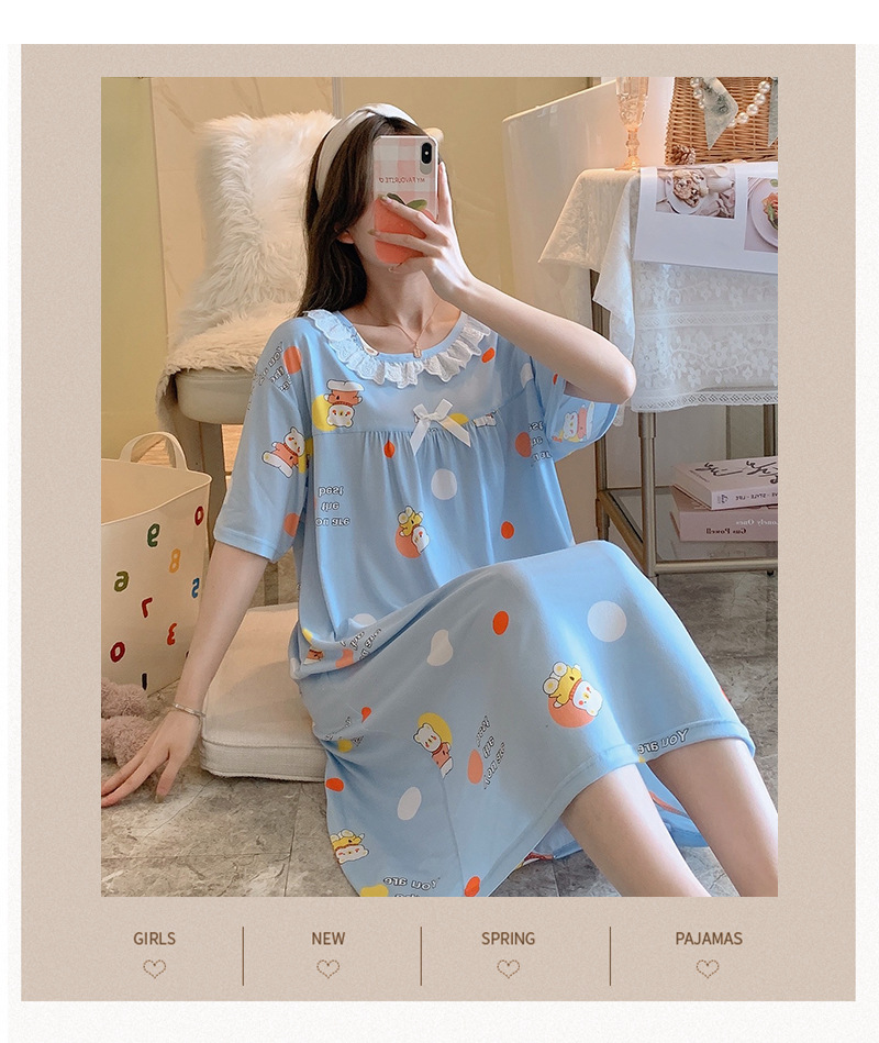 Milk silk even size lace plaid short-sleeved pajamas