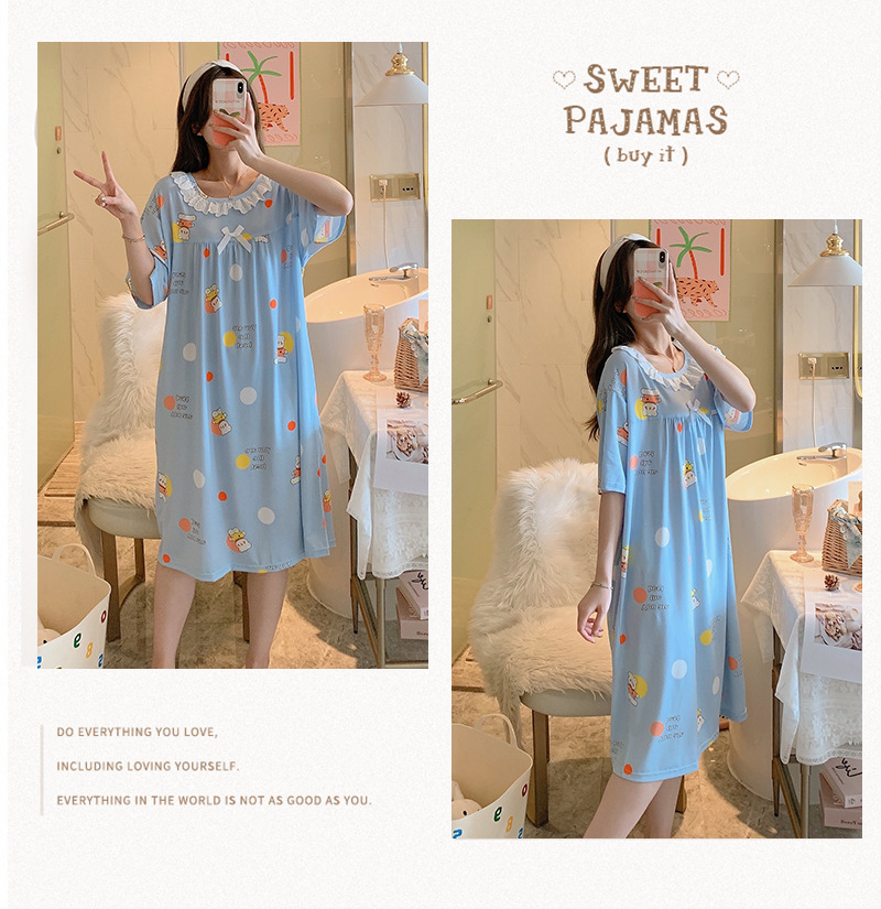 Milk silk even size lace plaid short-sleeved pajamas