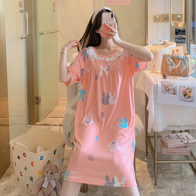 Milk silk even size lace plaid short-sleeved pajamas