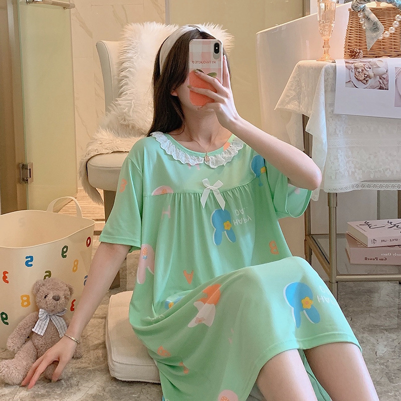 Milk silk even size lace plaid short-sleeved pajamas