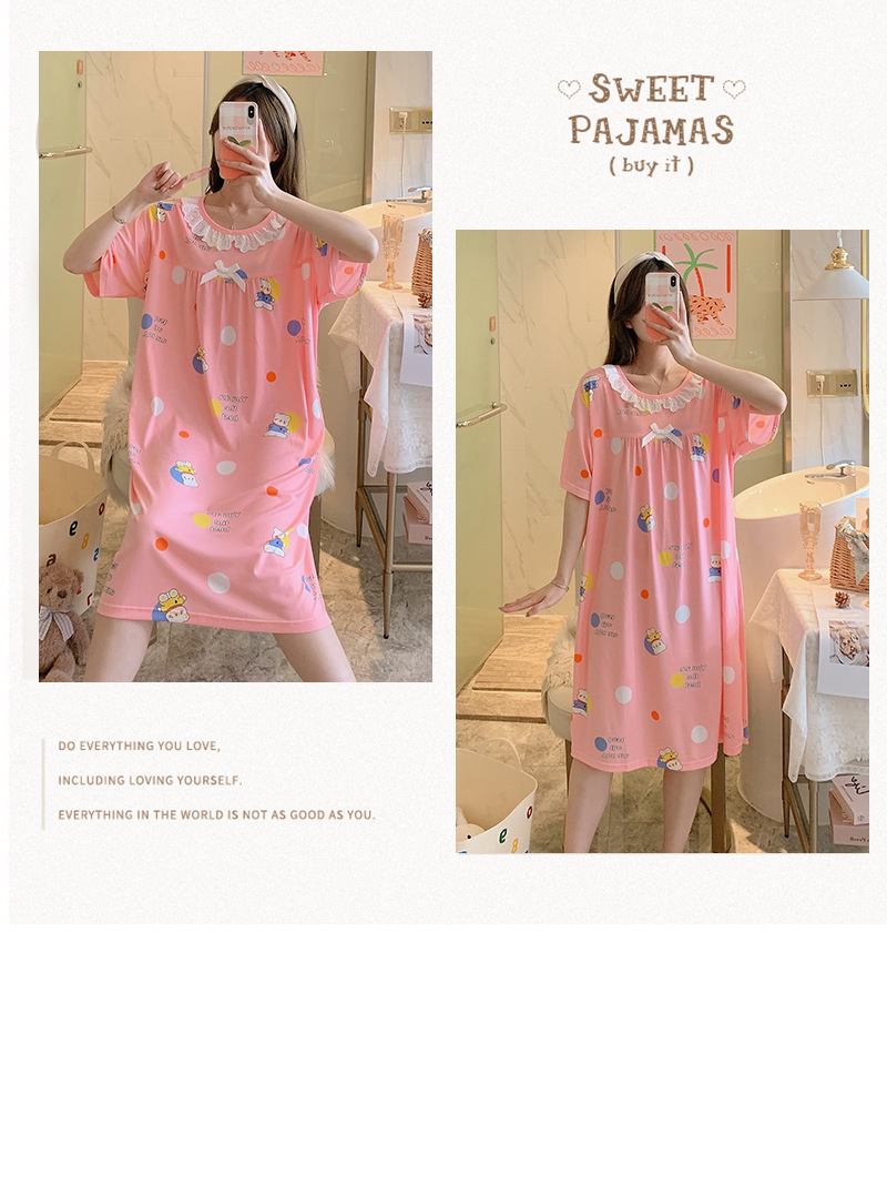 Milk silk even size lace plaid short-sleeved pajamas