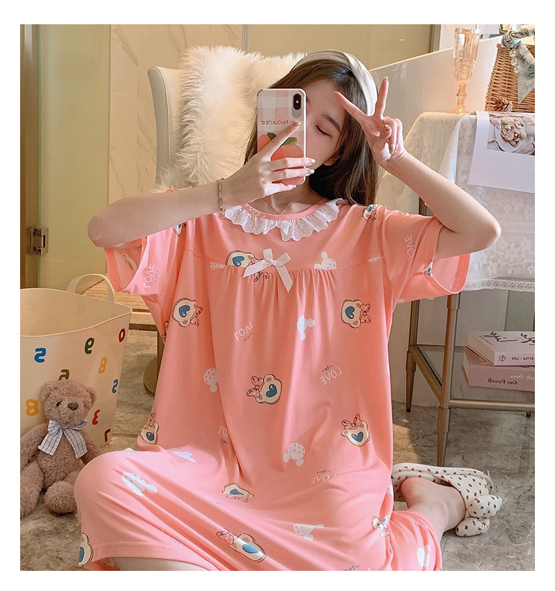 Milk silk even size lace plaid short-sleeved pajamas