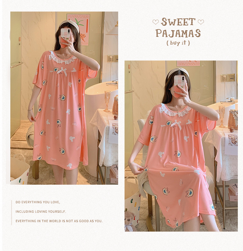 Milk silk even size lace plaid short-sleeved pajamas