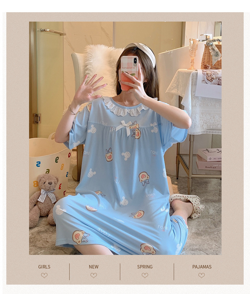 Milk silk even size lace plaid short-sleeved pajamas