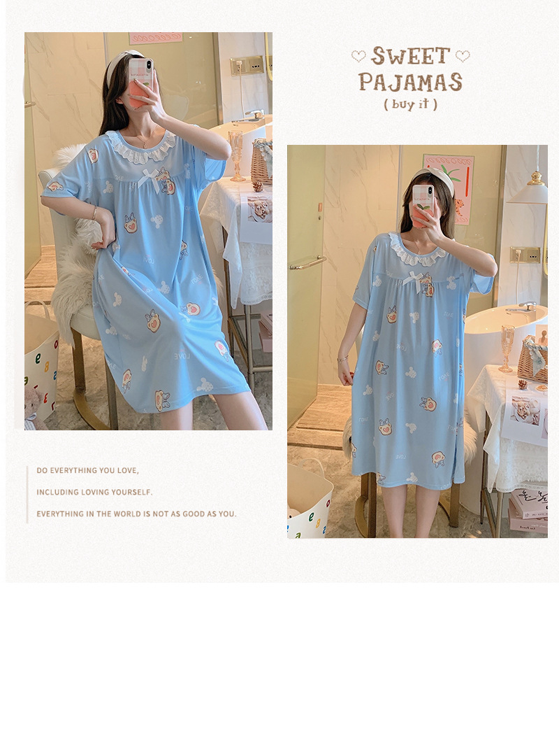 Milk silk even size lace plaid short-sleeved pajamas