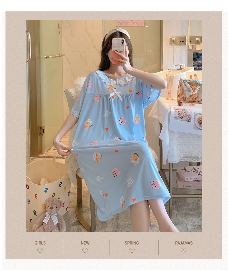 Milk silk even size lace plaid short-sleeved pajamas