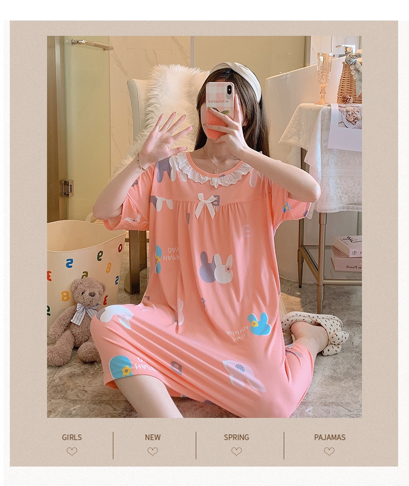 Milk silk even size lace plaid short-sleeved pajamas