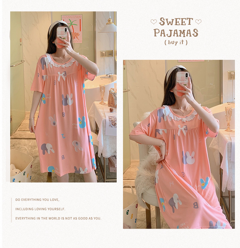 Milk silk even size lace plaid short-sleeved pajamas