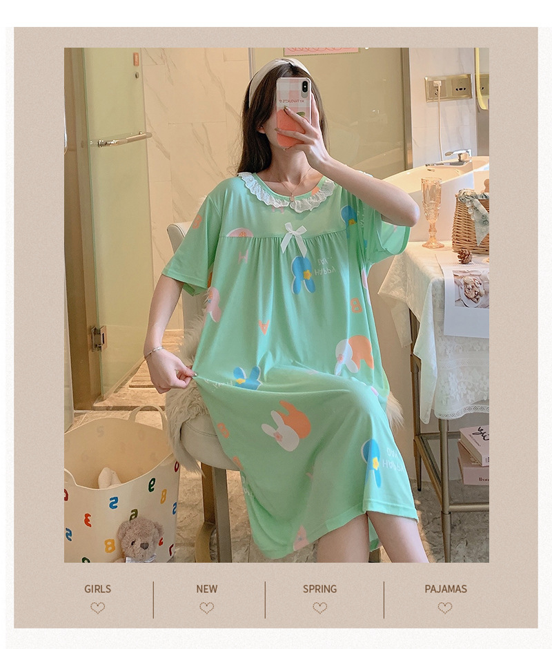 Milk silk even size lace plaid short-sleeved pajamas