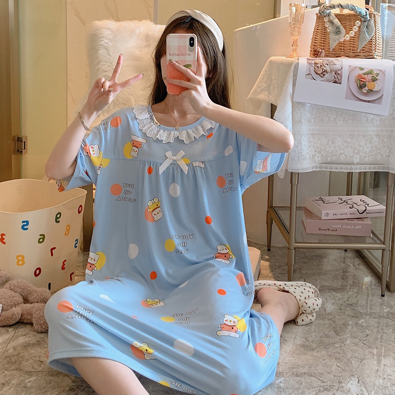 Milk silk even size lace plaid short-sleeved pajamas