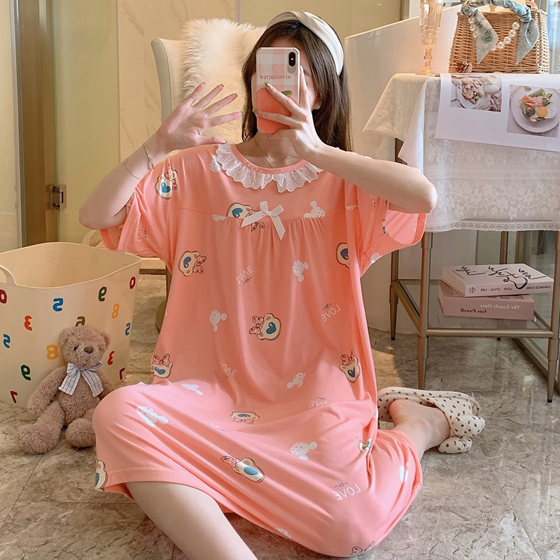 Milk silk even size lace plaid short-sleeved pajamas