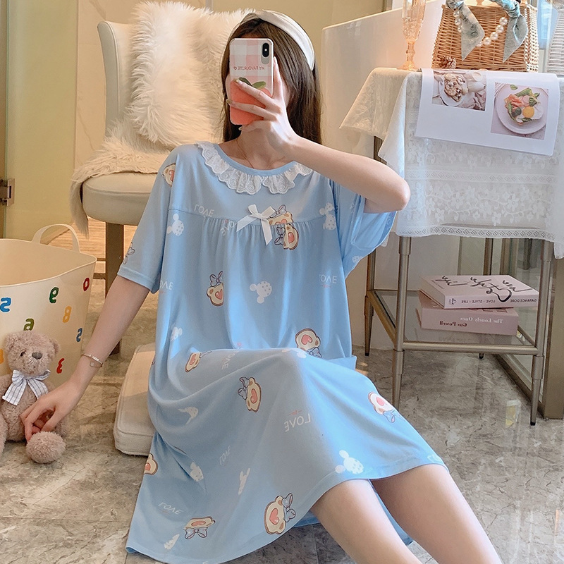 Milk silk even size lace plaid short-sleeved pajamas