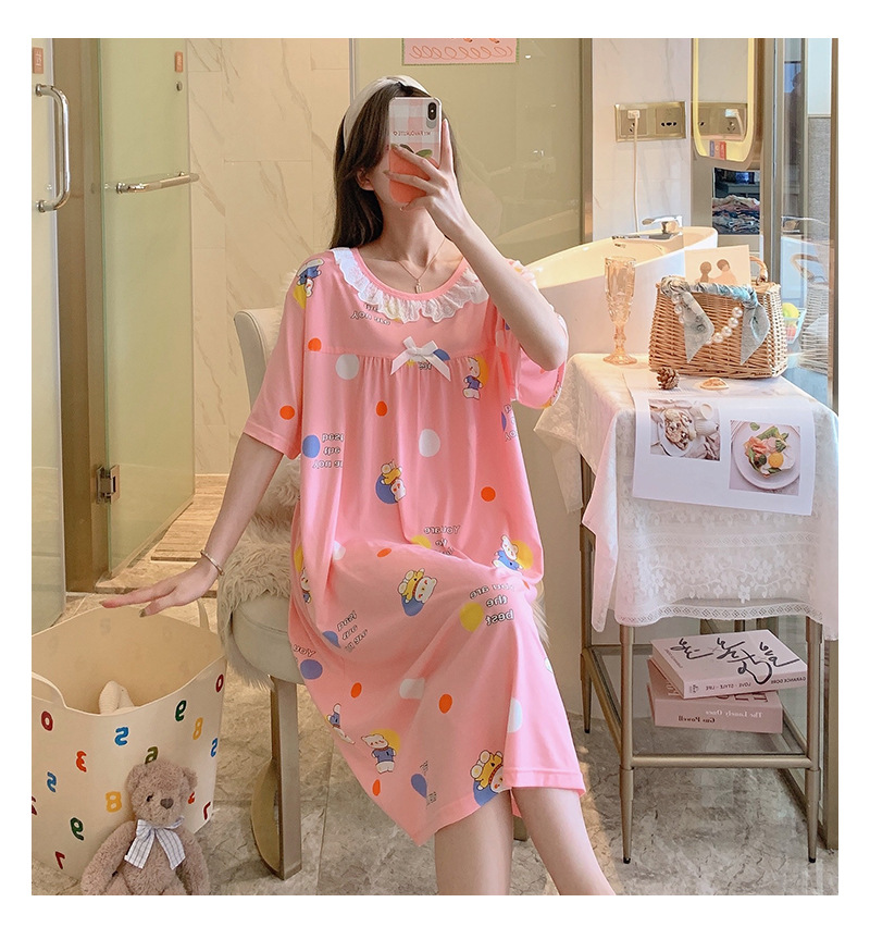 Milk silk even size lace plaid short-sleeved pajamas