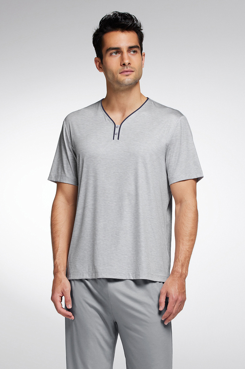 Modal wine-neck men’s short-sleeved shorts suit