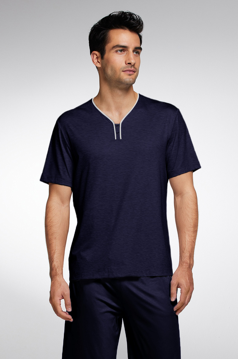 Modal wine-neck men’s short-sleeved shorts suit