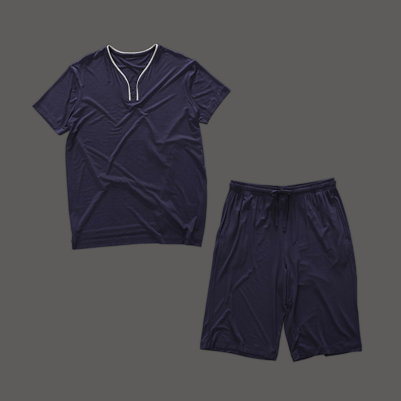 Modal wine-neck men’s short-sleeved shorts suit