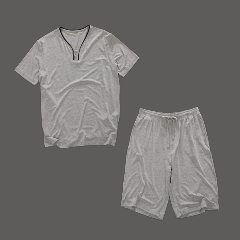Modal wine-neck men’s short-sleeved shorts suit