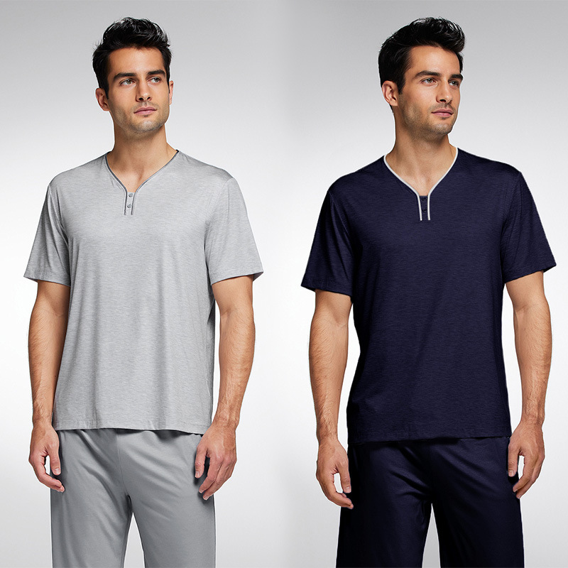 Modal wine-neck men’s short-sleeved shorts suit