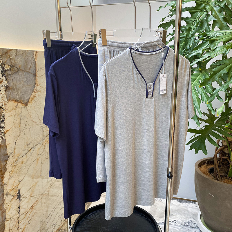 Modal wine-neck men’s short-sleeved shorts suit