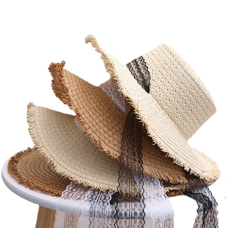 Monochrome lace woolen flat hat sunshade hat