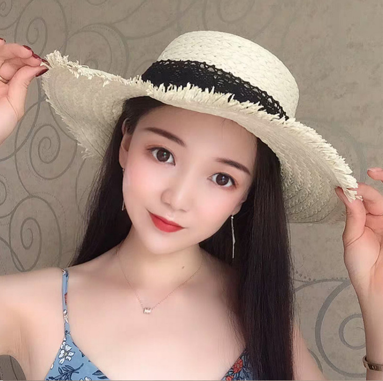 Monochrome lace woolen flat hat sunshade hat