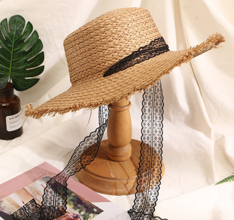 Monochrome lace woolen flat hat sunshade hat
