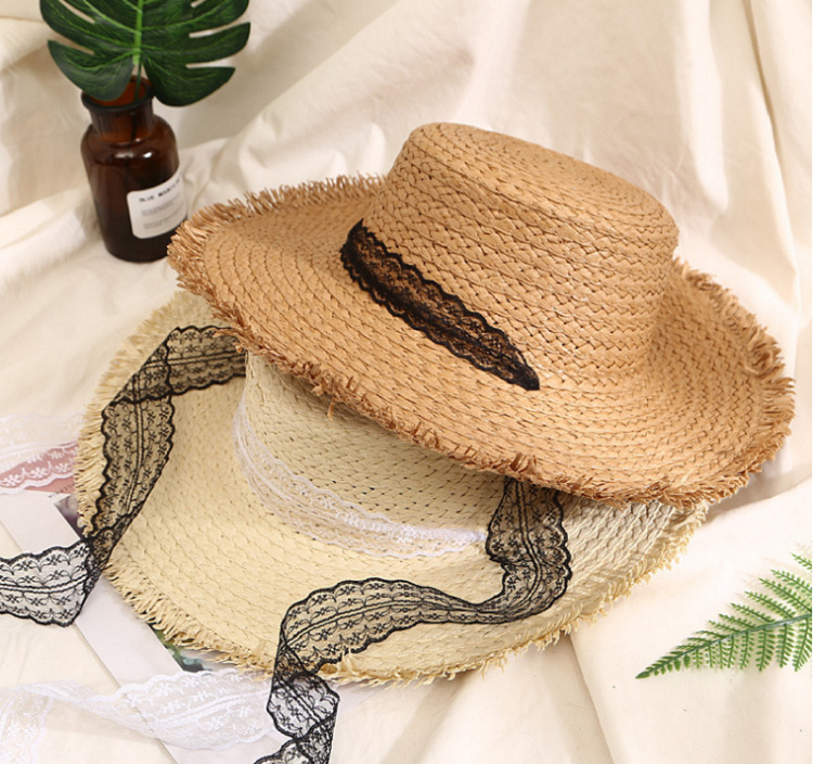 Monochrome lace woolen flat hat sunshade hat