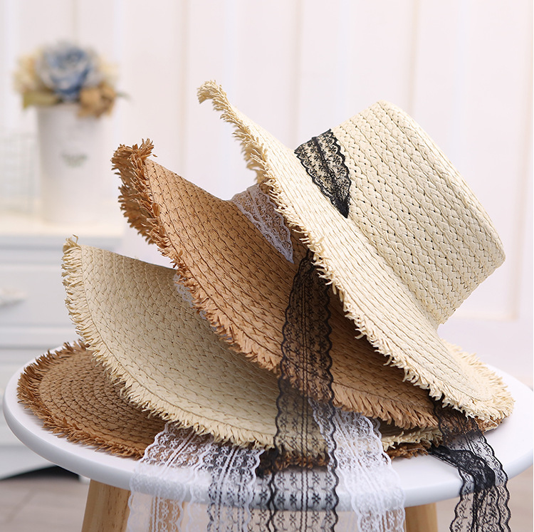 Monochrome lace woolen flat hat sunshade hat