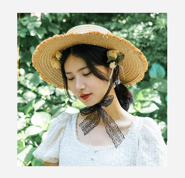 Monochrome lace woolen flat hat sunshade hat