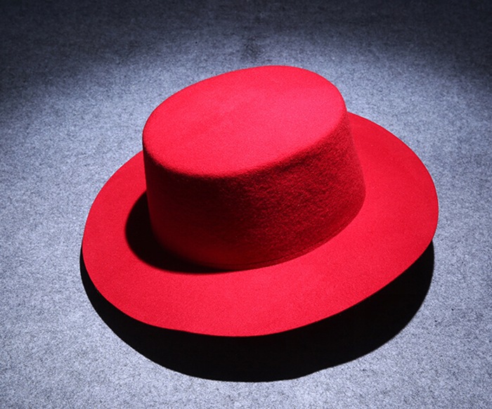 New big brim top hat Retro British flat top flat brim woolen hat for men and women