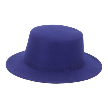 New big brim top hat Retro British flat top flat brim woolen hat for men and women