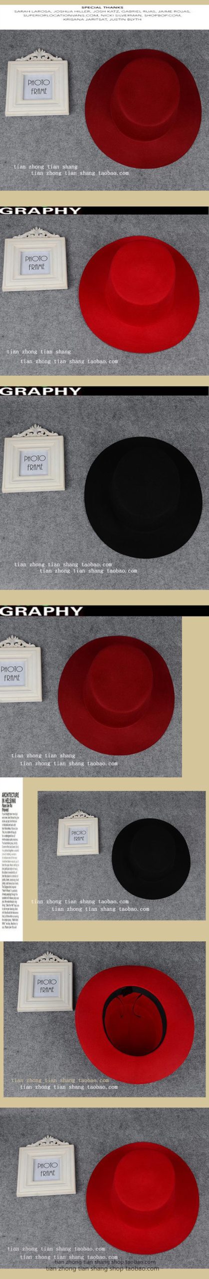 New big brim top hat Retro British flat top flat brim woolen hat for men and women