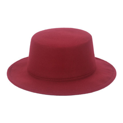 New big brim top hat Retro British flat top flat brim woolen hat for men and women
