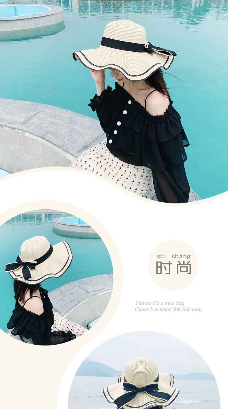 New bow straw hat with big brim