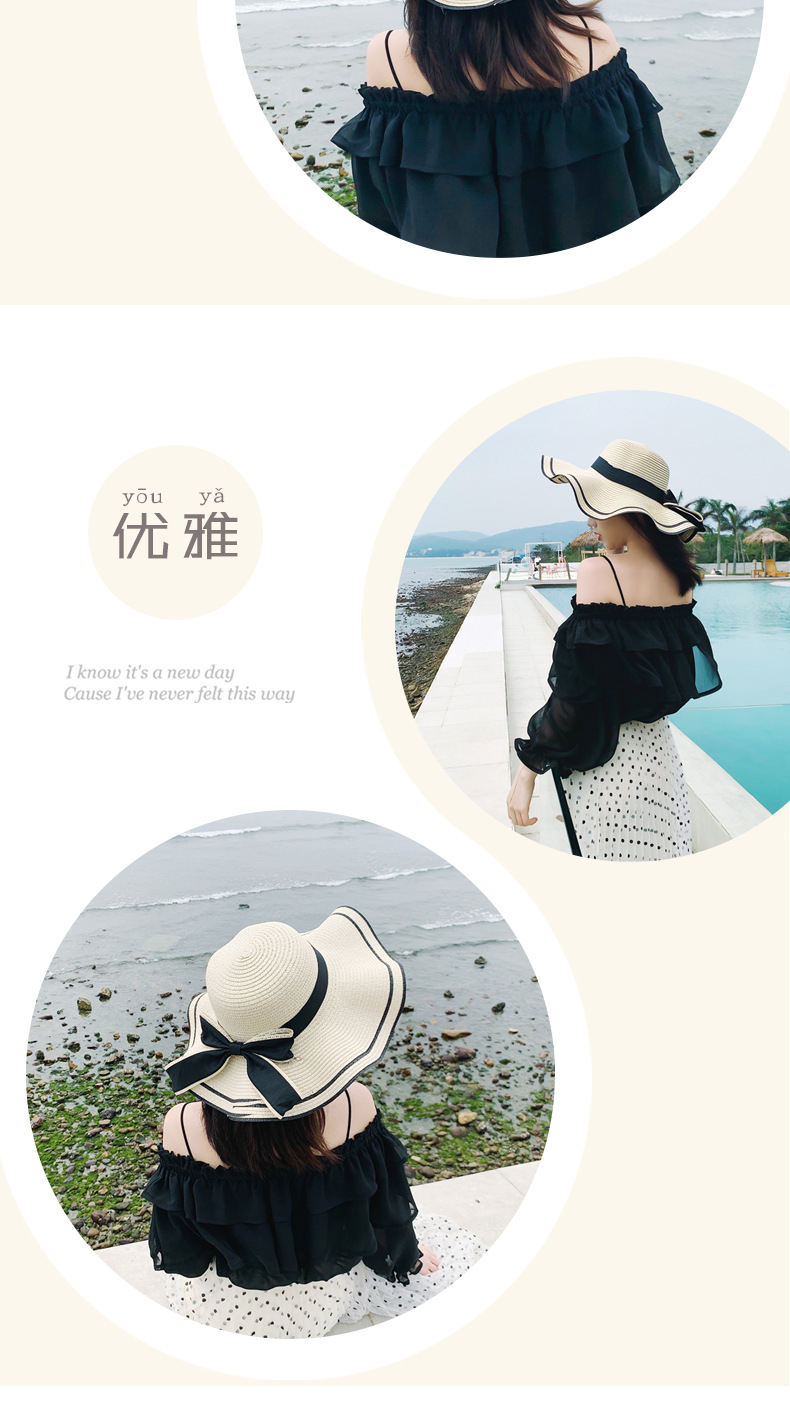 New bow straw hat with big brim