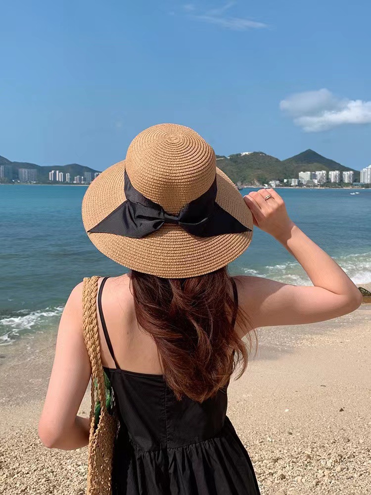New bow straw hat with big brim
