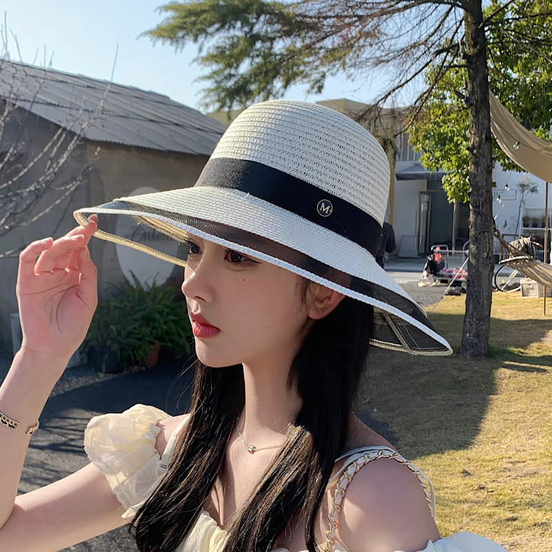 New bow straw hat with big brim