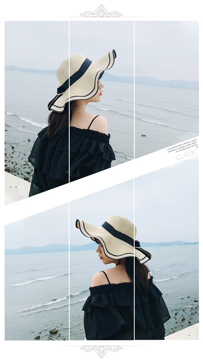 New bow straw hat with big brim