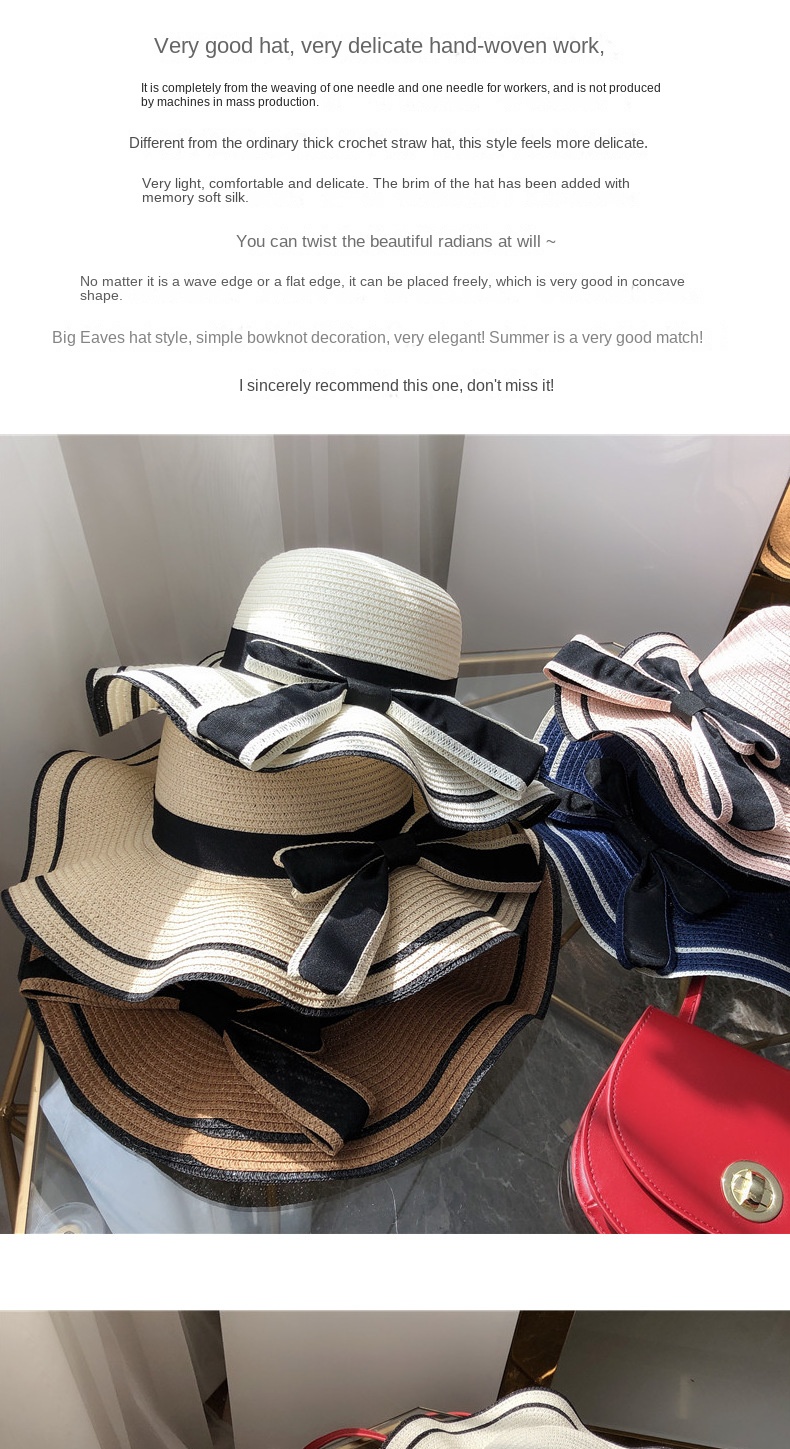 New bow straw hat with big brim