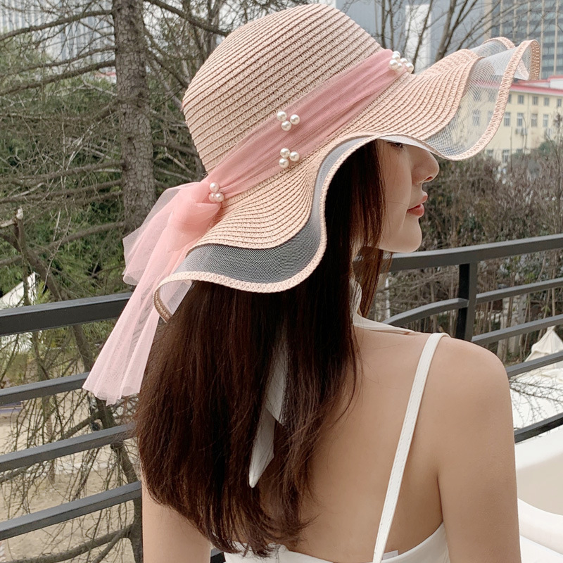 New bow straw hat with big brim