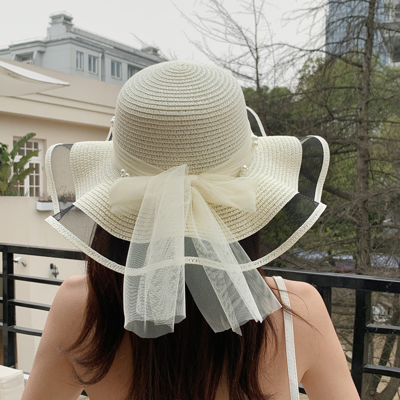 New bow straw hat with big brim