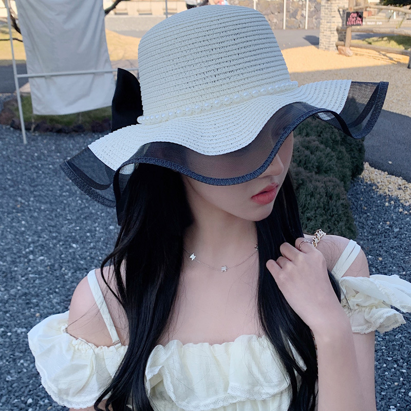 New bow straw hat with big brim