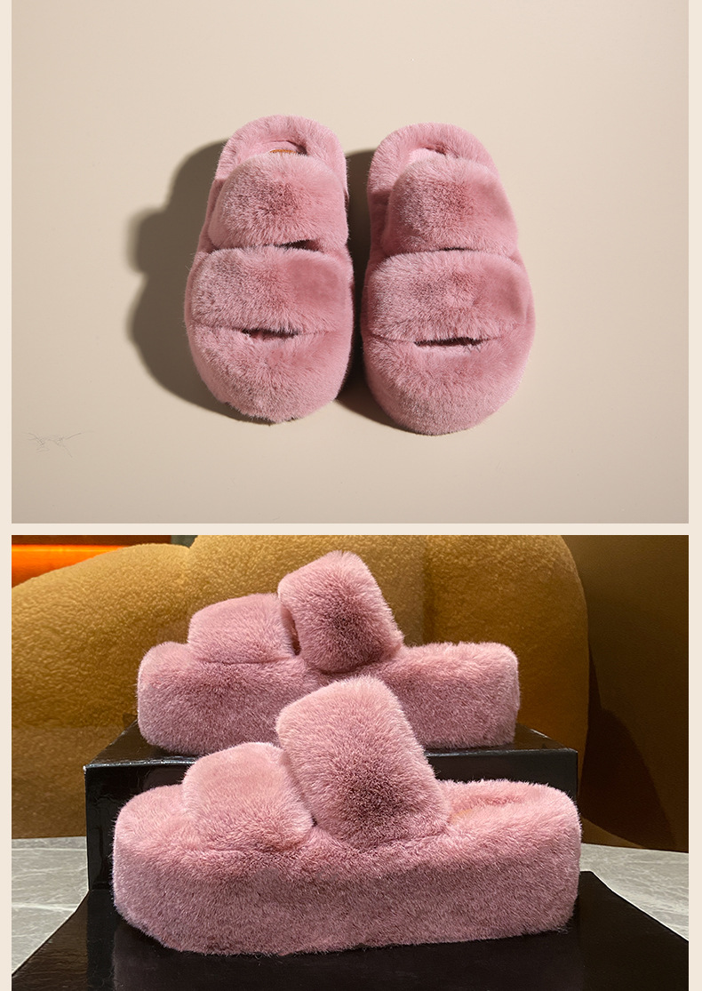 New classic solid color thick 6CM fluffy slippers