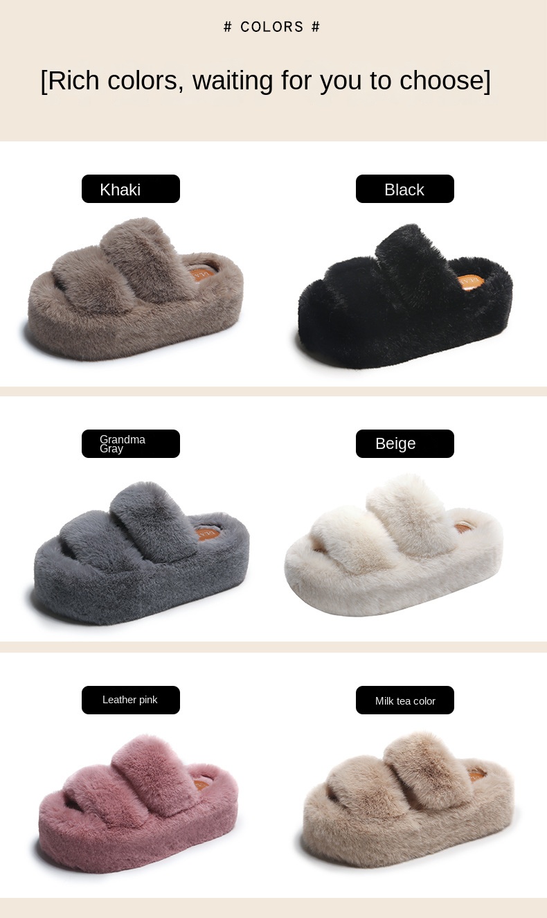 New classic solid color thick 6CM fluffy slippers