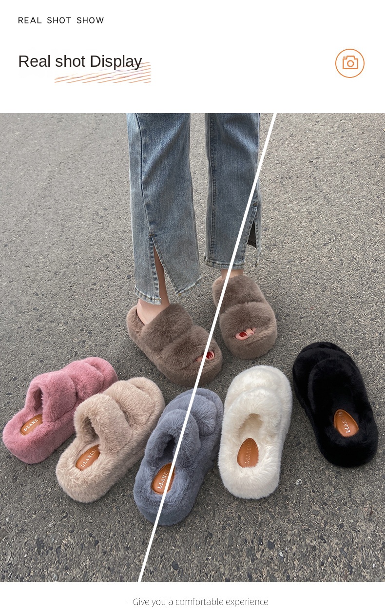 New classic solid color thick 6CM fluffy slippers