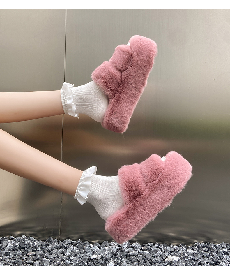 New classic solid color thick 6CM fluffy slippers