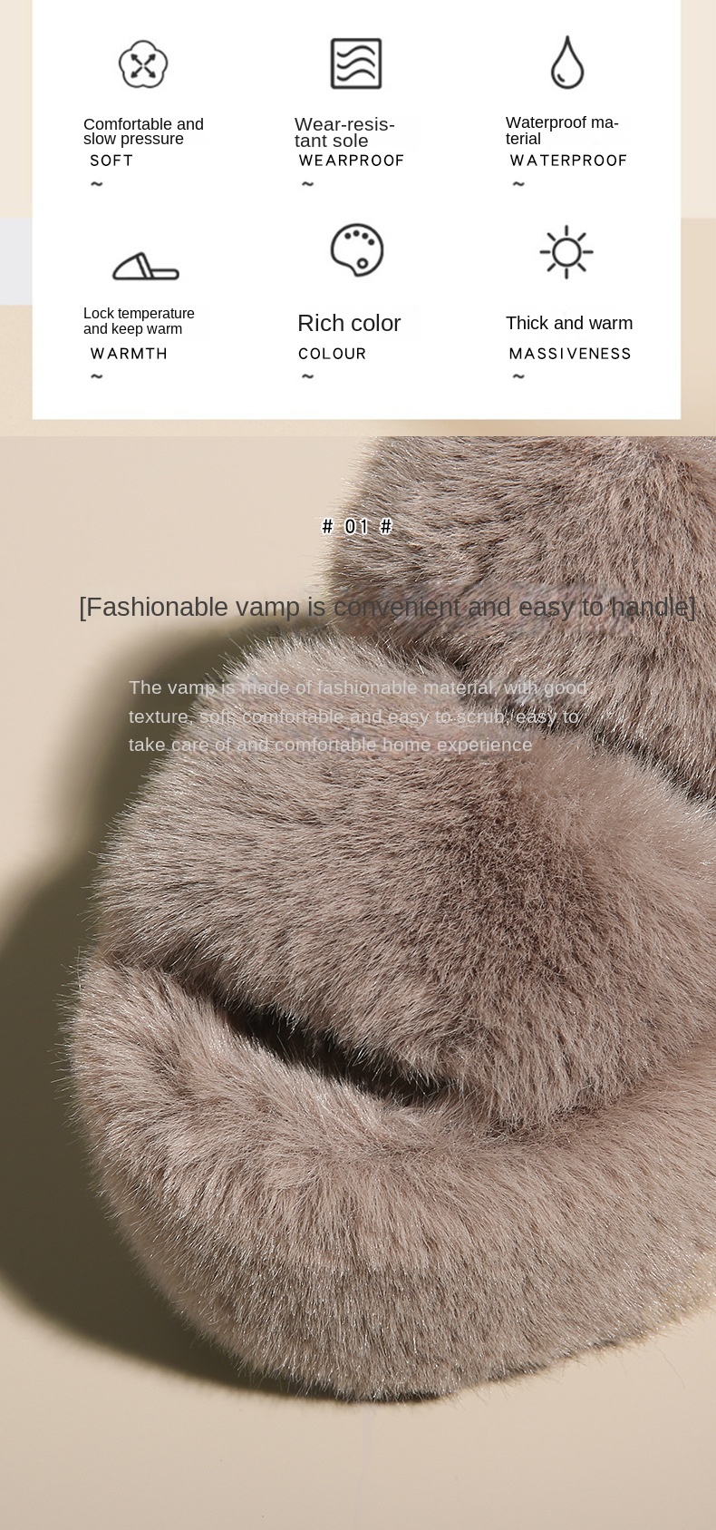 New classic solid color thick 6CM fluffy slippers