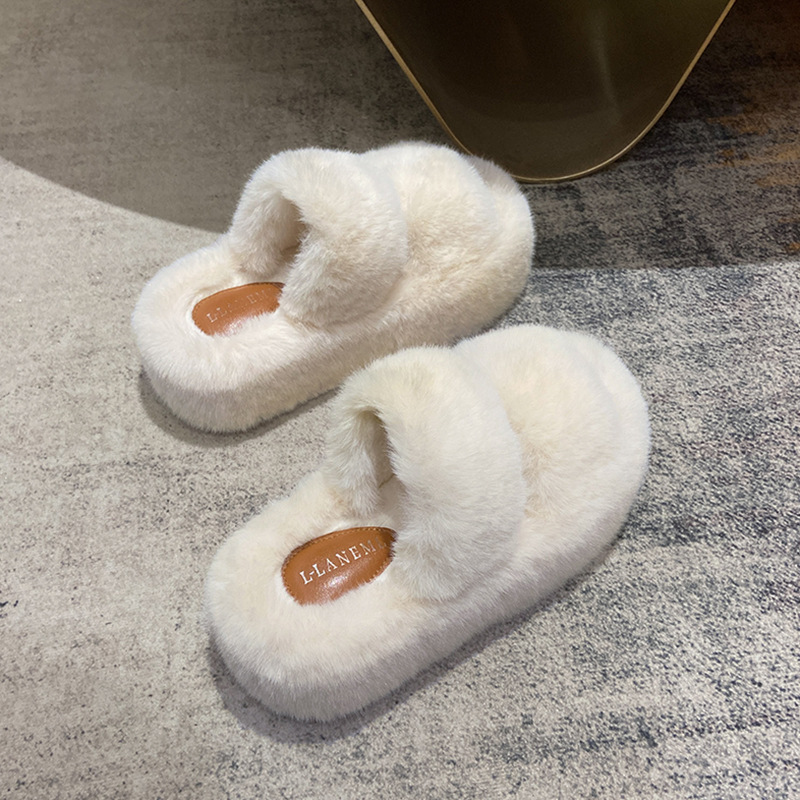 New classic solid color thick 6CM fluffy slippers