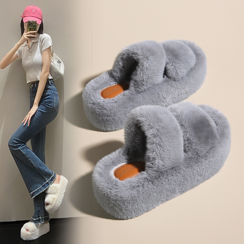New classic solid color thick 6CM fluffy slippers
